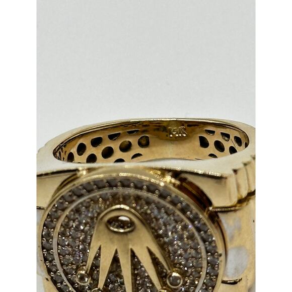 14K Yellow Gold Mens Ring with Zirconia Rolex style Size 9 - Picture 5 of 6